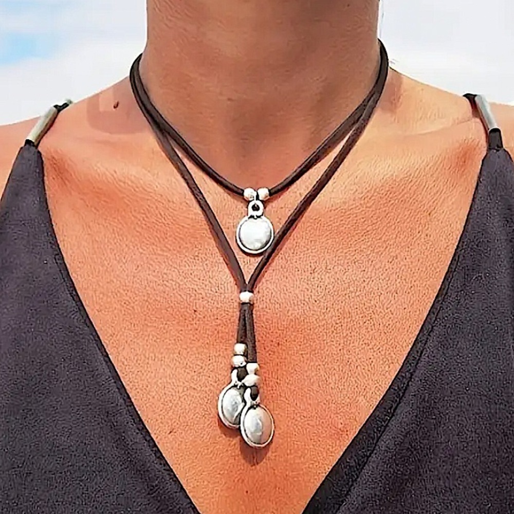 Vintage Geometric Silver Boho Tribal Necklace